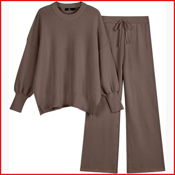 Oversized Knit Sweater Pullover Wide Leg Pants Lounge Set 2 Piece